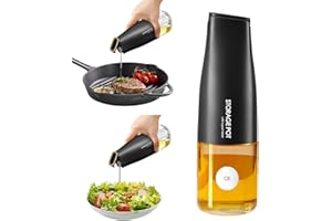 YARRAMATE Botella Dispensadora de Aceitera de Oliva 500ml Auto Flip para Cocina Hermosa Aceitero Vinagrera de Vidrio para Cocinar con Vertedor Contenedor de Aceite Dispensador (Negro)