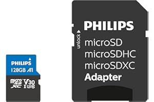 Philips Ultra Pro Carte microSDXC 128 Go + SD adapteur UHS-I U3, Vitesse de Lecture jusqu'à 100 Mo/s, A1 Fast App Performance, V30, Carte mémoire pour Smartphones, Tablette, PC, vidéo 4K UHD