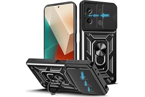 Loyhee Funda para Xiaomi Redmi Note 13 5G (6.67"), Protección de la Cámara Carcasa con Cubierta de Cámara Deslizante y Soporte de Anill PC Dura y TPU Silicone Anti-Choque Case – Negro