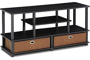 Furinno JAYA Large TV Stand for Up to 55 Inch TV with Storage Bin, Black