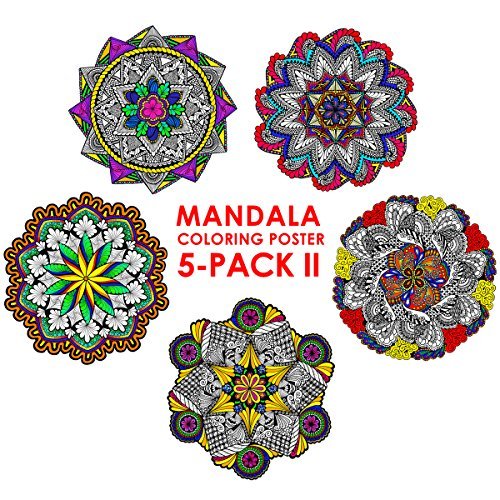 Mandala Coloring Poster 5-pack II - 22 x 22 Inch Mandala Coloring Posters (New Designs)