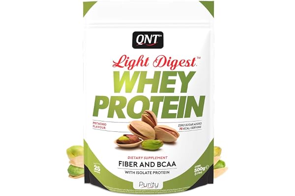 QNT Light Digest Pistache, Whey Protéine en poudre avec Whey isolate, Sans Gluten, Riche en fibres, Pauvre en sucre, 500g, 25 portions, Fabriqué en Belgique