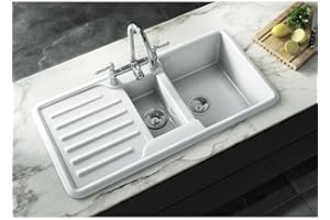 Liquida ELGS15WH 1.5 Bowl Comite Reversible Inset Gloss White Kitchen Sink
