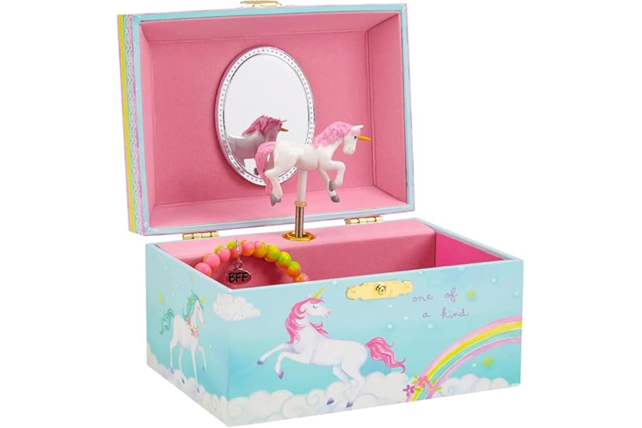 Jewelkeeper Rainbow Unicorn Jewellery Box Music Box for Storing Necklaces, Bracelets and Rings - Girls Keepsake Storage with Spinning Unicorn, Oval Mirror, Beautiful Dreamer Tune