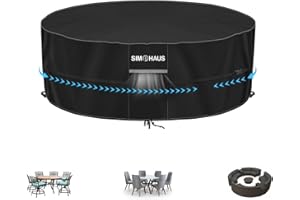 SIMPHAUS Bache Table Ronde Exterieur Housse Table de Jardin Bache pour Table Ronde et Chaise de Jardin Protection Table Exterieure Ronde Housse Meuble Jardin 420D Oxford Tissu Imperméable Ø160x80cm