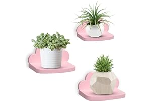Pyjacos Mensole da Muro Set di 3 Mensola da Parete per Decorazioni per Cameretta Bagno Cucina Salotto piccola Mensola Adesiva da Muro nuvola rosa
