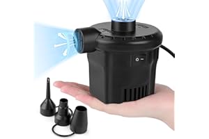 Deeplee Electric Pump 130W High Flow 450L/min 0.65Psi Air Pump for Air Bed Mattress Inflatables Paddling Pool Beach Toys, AC 220-240V Quick-Fill Inflator Deflator with 3 Sizes Nozzle