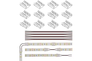 BTF-LIGHTING Kit connettore trasparente larghezza 10mm Connettore angolare 8 pezzi Connettore senza saldatura Gapless 4 pezzi Cavi di prolunga 20AWG lunghi 15cm Supporto striscia LED SMD a 2pin