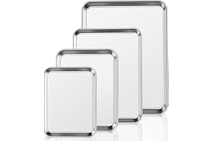 TERLULU Baking Tray Set of 4, Essentials Stainless Steel Oven Sheet Sets, Rimmed Pan Baking Sets -Healthy & Non Toxic, Easy Clean & Dishwasher Safe (Large Size)