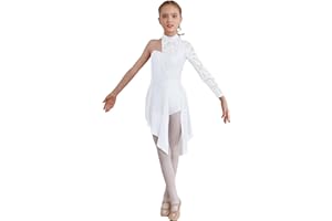 iiniim Vestido de Danza Lírica para Niña Maillot Ballet Irregular con Falda Leotardo Ginmasia Patinaje Artistico Contemporánea de Danza Traje de Bailarina 5-16 años