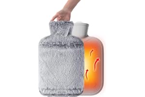 Zamety 2L Wärmflasche mit Bezug, Wärmeflasche Groß mit Plüschbezug Hot Water Bottle Warm Kalttherapie zur Linderung von Schmerzen Sicher und Langlebig Wärmflasche für Kinder Erwachsene (Grau)