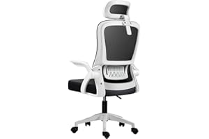 MI KO MI KA Silla de Oficina, para Gaming, Escritorio Ergonómica con Reposacabezas, Ajustable y con Soporte Lumbar | Respaldo de Malla Transpirable | Reposabrazos Abatibles de 90° | Giratoria 360° (Blanco)