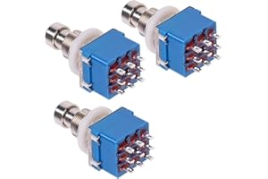 LKRXW 3 Stück 3PDT 9-polig Gitarren Effektpedal Fußschalter True Bypass Gitarrenschalter Rastfunktion Gitarreneffekt Pedal Schalter Druckknopf Fußtaster Lötösen AC 250V/3A 125V/6A