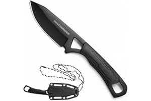 DRACHENADER Coltello da collo 42a compatibile piccolo, coltello a due mani, coltello EDC, codolo pieno, lunghezza lama 6,9 cm con fodero in ABS, lama nera + manico nero