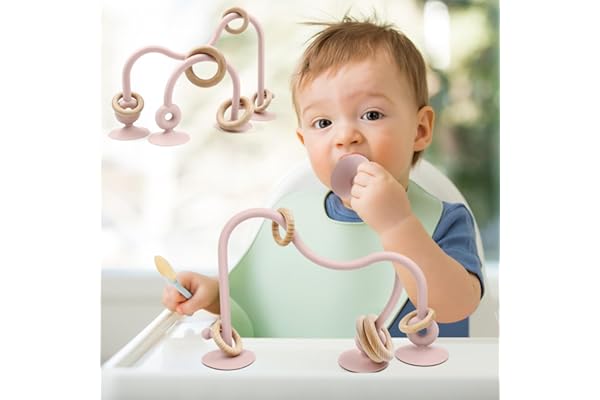 AiTuiTui Jouet à Ventouse pour Bébé, Jouet Montessori Sensoriel en Silicone et Bois Sans BPA pour 6 7 8 9 12 Mois, Jouet d’Éveil pour Naissance Garçon Fille Cadeau (Rose Clair)