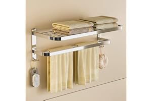DDS-DUDES Toallero de baño, toallero con Barras de Toalla Dobles, Soporte de Pared con Ganchos, Estante de baño de Hotel de acero Inoxidable, 23 Pulgadas