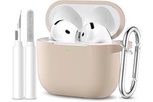 Maledan Cover Compatibile con AirPods 4 2024 Custodia, Case Protettiva Antiurto in Silicone Morbido per Apple AirPods 4 Generazione Custodia con Kit di Pulizia e Moschettone [LED visibile],tè latteo