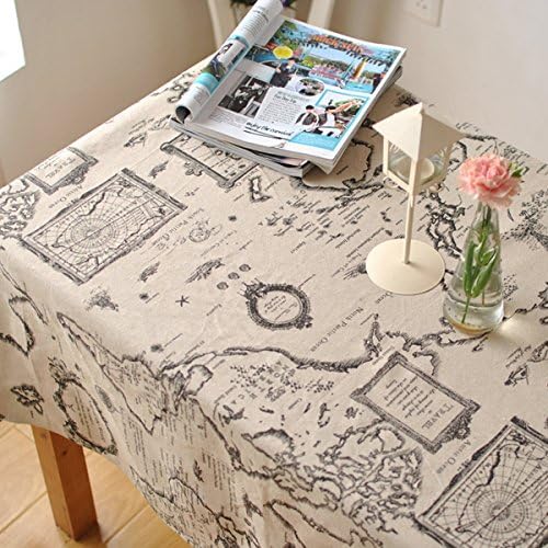 Vintage Tablecloths with Nautical Map Printed,Cotton and Linen,for Dinner Parties Table Cover(Map,55x55In)