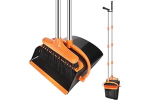 KIMIGO ​​Ensemble Balai et Pelle à Poussière avec Manche Extensible (123 cm) - Pelle balayette,Pelle et balayette Long Manche pour Intérieur/Extérieur,Cuisine,Garage​​,Design Moderne Orange