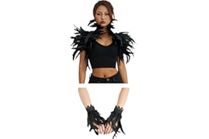 ESSECMBS Womens Realistic Feather Cape Costume Gothic Lacing Shawl Shrug Collar Feather Cloak for Halloween Cosplay Christmas Party