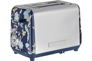 VQ Laura Ashley Grille-Pains 2 Tranches avec Modes de Chauffage, Décongélation et Réchauffage Réglables. Inox Grille Pain Vintage avec un Support de Réchauffage Pour Croissants - Elveden Marine