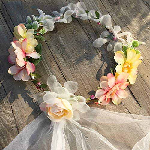 CRR Flower wreath Bridal headdress Veil wreath hair accessories Garland veil white