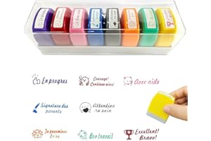 AEUZWR Lot de 8 Tampons Enseignants Français, Tampon Encreur Enseignant Français, Tampon Auto Encreur pour Cadeau Professeur Tampon Ecole avec Plastique Boîte pour Encourager Élèves, Multicolore