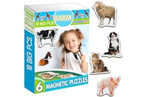 magdum 6 Farm Photo Realistic Magnetic Puzzles for Boys Girls - 6 Large First Magnetic Animal Puzzles toys for 3 years old - Educational Baby Puzzles Toys - Learn Farm Animals - Jigsaw Baby Puzzles