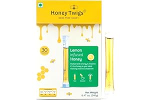 Lemon Infused Honey Sachets - 30 Count Single Serve Honey Sticks - 8 ml per sachet | 100% Pure, On the Go, Mess Free | HONEY TWIGS