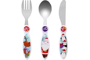 ZAWADI GLOBAL Ensemble de 3 couverts de Noël pour enfants avec couteau, fourchette, cuillère