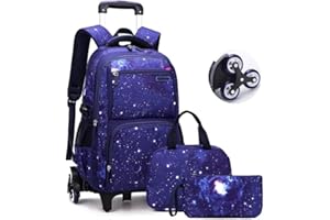 BOUACOUA Mochilas Escolares con Ruedas Niño, Estudiantes de Primaria Carros para Mochilas Bolsa de Almuerzo Estuche Escolares Equipaje de Viaje Multifuncional Juego de 3