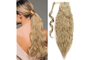 20"(50cm) SEGO Coleta Postiza Rizada de Pelo Sintético con [Magia del Bolsillo] Se Ve Natural Extensiones de Cabello Clip Larga Corn Wave Ponytail [Rubio Ceniza]