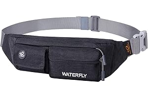 Waterfly Torba biodrowa, wąska, wodoodporna saszetka, torba podróżna, pas do biegania, do podróży, jazdy na rowerze, wędrówek, kempingu, Czarny, 11.02 x 2.1 x 4.3 inch, Nowoczesny Ultralekki Ultra