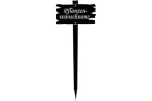 Bütic GmbH Acrylglas Pflanzschilder Holzbrettoptik schwarz - Gartenstecker, Kräuterschilder, Pflanzenstecker - Auswahl + Wunschname, Pflanzenname:Wunschname