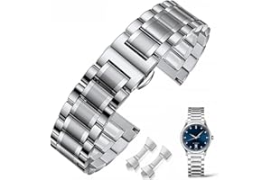 FOUUA Bransoletka do zegarka ze stali nierdzewnej, metalowa bransoletka z 16, 18, 19, 20, 21, 22, 24, stal nierdzewna, wymienna, polerowana, metalowa bransoletka, podwójna klamra, czarna lub srebrna,