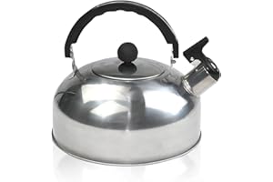 AVETTCIT Stainless Steel Retro Whistling Kettle,3l Heavy Duty Camping Whistling Kettle,Flat Bottom Teakettle,with Whistle and Anti-Hot Handle,Portable,for Camping,Gas Hob Or Induction Heater