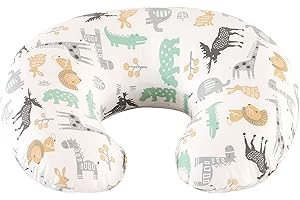 JOVELL Nursing Pillow, Ergonomic Baby Support Pillow Feeding Pillows Nursing Essentials for Bottle and Breastfeeding, Fiber Fill And Removable Cotton Breastfeeding Cover (Cute Animals, Small)