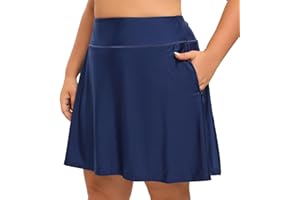 HDTIYUYP Plus-Size Women Swim Skirt - High Waisted UPF Swimming Skort with Shorts Ladies Beach Watersports Bathing Suit Skirts Bottoms Zipper Pockets