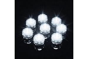 AMFUN Lot de 12 Mini Lumières LED Submersible, Mini Bougies Submersibles LED Lampes, Étanche IP68, Étanches à Piles, pour Étang, Fête, Mariage, Piscine, Jardin et Bain (Blanc Froid)