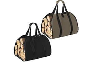 BEYGIH 2 Stück segeltuch kaminholztrage,98 x 46 CM wasserdicht brennholz tragetasche Große Kapazität faltbare Brennholzträger,Kaminholztragetasche mit Griffen, Holztragetasche für Lagerfeuer,Camping