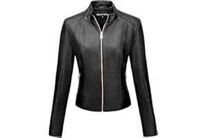 BELLIVERA Chaqueta de Cuero PU para Mujer, Chaqueta con Bolsillos con Cremallera, Chaqueta Corta para el Otoño, Primavera
