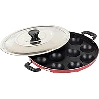 EuroSleek 12 Cavities Non Stick Appam Patra with Lid,Red (Paniyarrakal/Paniyaram/Appam Pan/Maker/Pan Cake Maker)