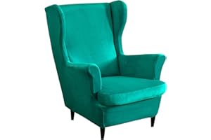 Mingfuxin Wingback Chair Covers 2 Piece Set Stretch Wing Chair Cushion Sofa Slipcover, Removable Velvet Wing Back Armchair Slipcovers Furniture Protector for Living Room Bedroom Hotel