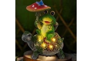 VOHESEA Figurines de Jardin solaires - Décoration de Jardin à LED - Tortues et Grenouilles - Décoration de Jardin - Statues de Jardin avec Plantes Grasses et 4 lumières LED pour décoration de Cour, b