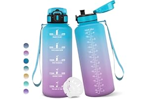 MOTSWEDI Gourde, 1500ML Sans BPA, Gourde sport, Avec Horodatage, Bouteille, Conception de Verrouillage Anti-Fuite, Bouteille Plastique pour bureau, En cours d'exécution, Escalader Des Montagnes - Bleu&viol&
