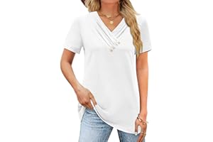 ABINGOO Pulls Femme T-Shirt Col V à Manches Longues Couleur Unie Chemisier Élégant Tunique Tops Bouton Décontracté Blouse Pullover Haut Tops