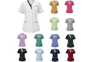 HAOLEI Tunique Médicale Femme Col en V Manche Courte Uniforme De Travail Blouse Infirmiere Femme Professionnelle Uniforme D'infirmière Uniforme De Travail Femme Esthéticienne