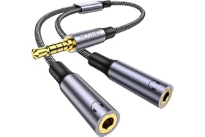 MOSWAG Zestaw słuchawkowy 3,5 mm TRRS rozdzielacz adapter zestaw słuchawkowy Y adapter 2 żeński na 1 męski kabel jack 3,5 mm, rozdzielacz dźwięku mikrofonu, kabel rozdzielacza zestawu słuchawkowego z