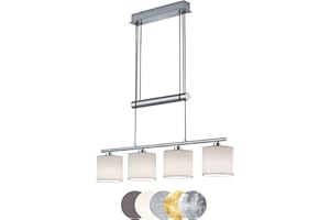 lightling modern Pendelleuchte Marita 4-flammig nickel matt Metall, Stoffschirm weiß, höhenverstellbar, exkl. 4 x E14 max. 28W, Höhe 95-150 cm, Breite 77 cm