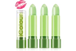 Lishang 3 Pezzi Rossetto Verde Impermeabile Cambia Colore con Lunga Durata, Balsamo Cura Delle Labbra Aloe Idratante per Donna Ragazze, Regalo Compleanno Natale